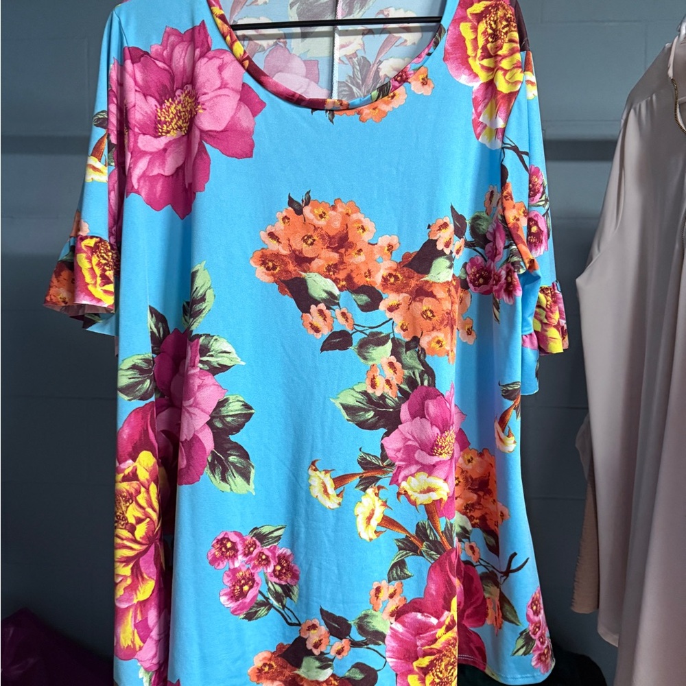Floral Women's Top - Blue and Pink